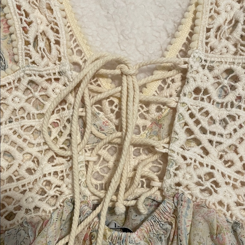 Zara Paisley Crochet Lace Top Boho Sheer Festival Blouse Cottagecore - Picture 7 of 8